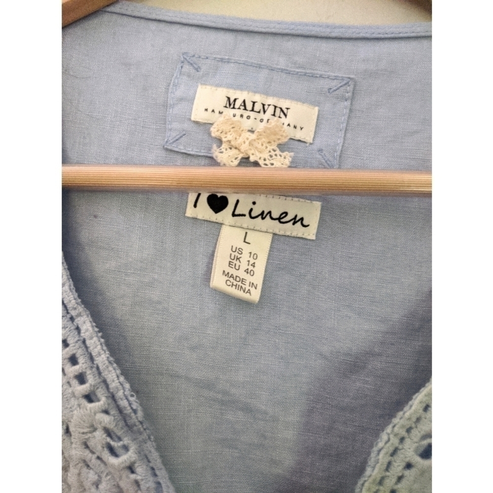 Malvin I Love Linen Embroidered Blue Tunic Dress - Picture 4 of 8